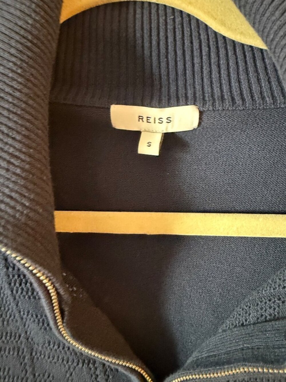 Reiss Navy Textured Knit Full-Zip Track Jacket With Striped Sleeves - Size S - Picture 2 of 9